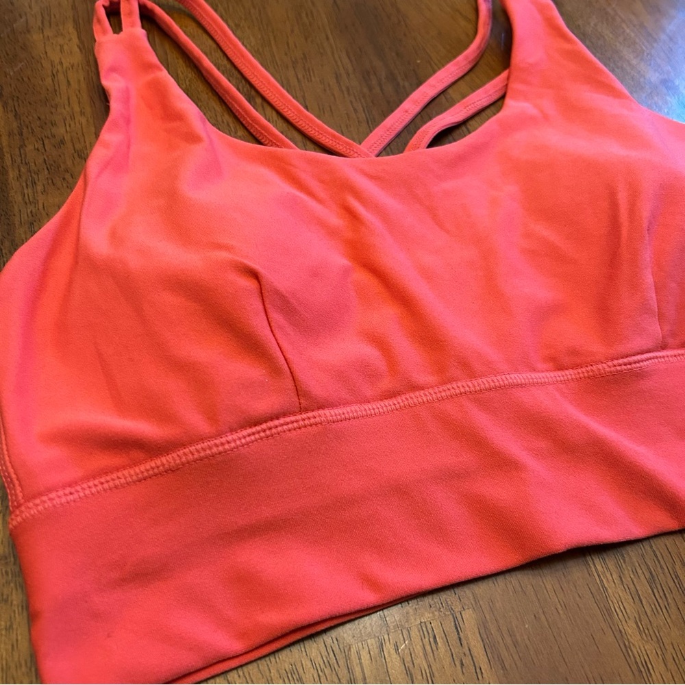 Bright Coral Strappy Back Sports Bra | Women’s Medium | Athletic Activewear - Picture 2 of 6